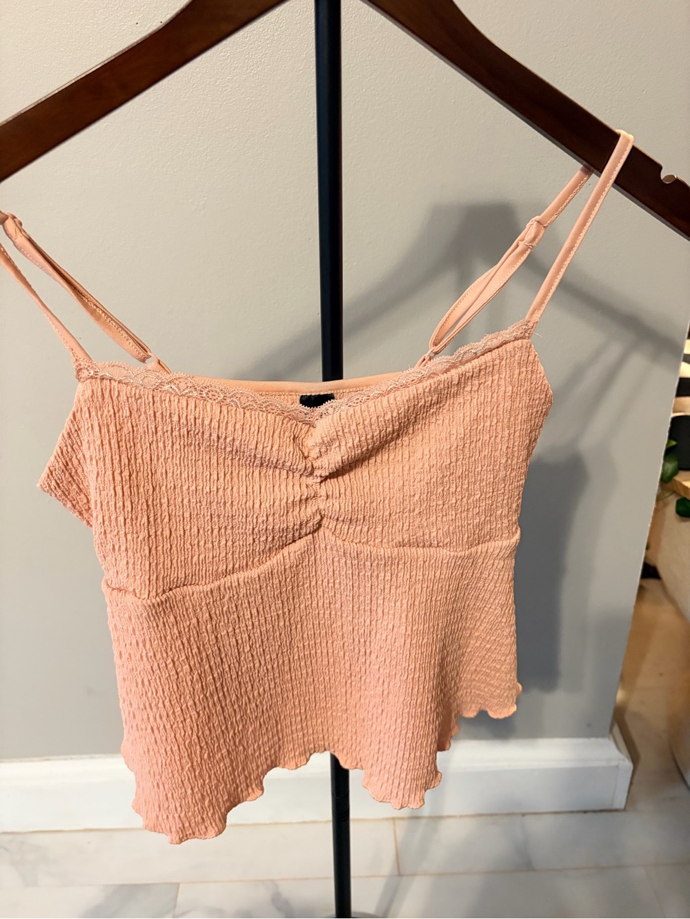 SHEIN Peach Smocked Ruched Cami with Adjustable Straps